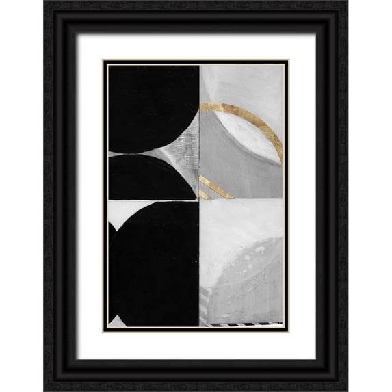 Cartissi 17x24 Black Ornate Wood Framed with Double Matting Museum Art Print Titled - Stripes and Circles I