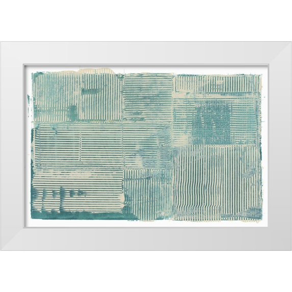 Cartissi 18x13 White Modern Wood Framed Museum Art Print Titled - Teal Linework II