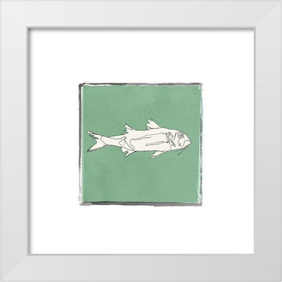 Cartissi 20x20 White Modern Wood Framed Museum Art Print Titled - Block Print Fish VII