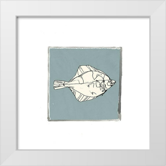 Cartissi 20x20 White Modern Wood Framed Museum Art Print Titled - Block Print Fish V