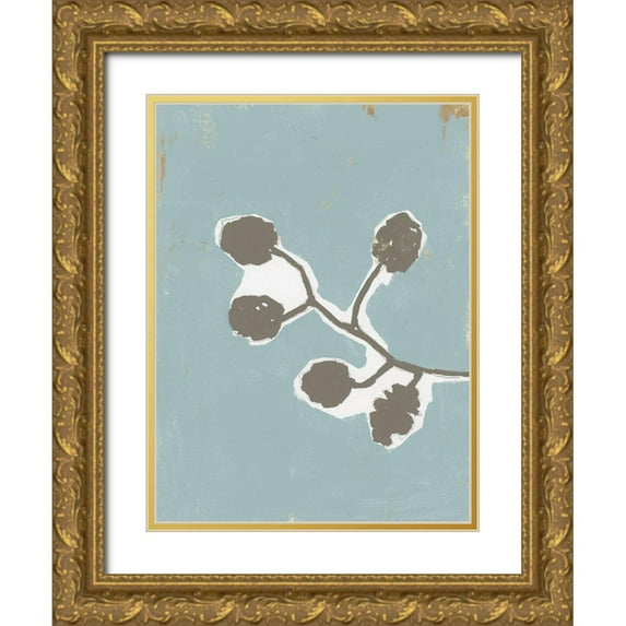 Cartissi 25x32 Gold Ornate Wood Framed with Double Matting Museum Art Print Titled - Floral Silhouette III