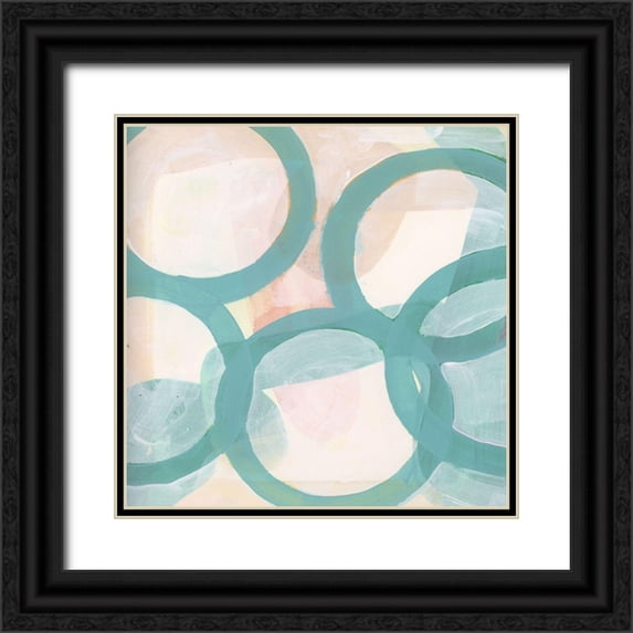 Cartissi 26x26 Black Ornate Wood Framed with Double Matting Museum Art Print Titled - Aqua Circles III