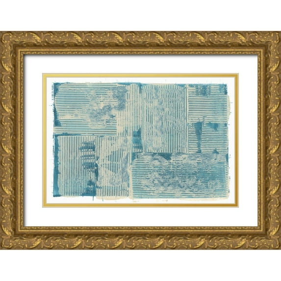 Cartissi 32x23 Gold Ornate Wood Framed with Double Matting Museum Art Print Titled - Teal Linework III