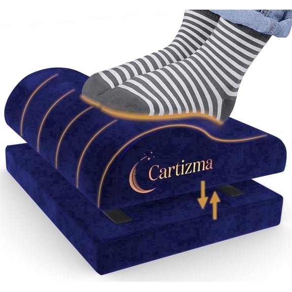 CARTIZMA Ergonomic Footrest with Memory Foam & Anti-slip Base, Supportive Underdesk Footrest, Blue