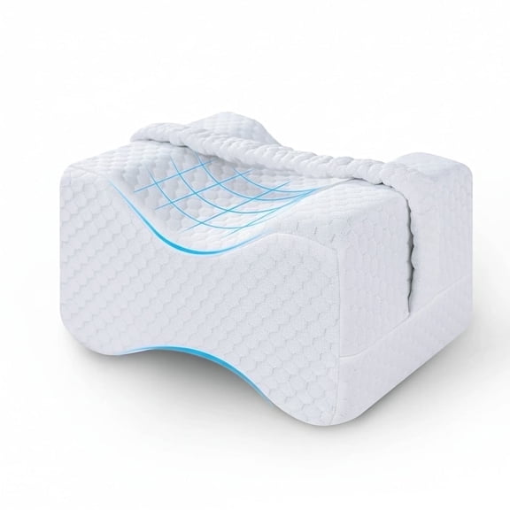 Cartizma Knee Pillow for Side Sleepers, Knee Replacement Recovery - Memory Foam - White