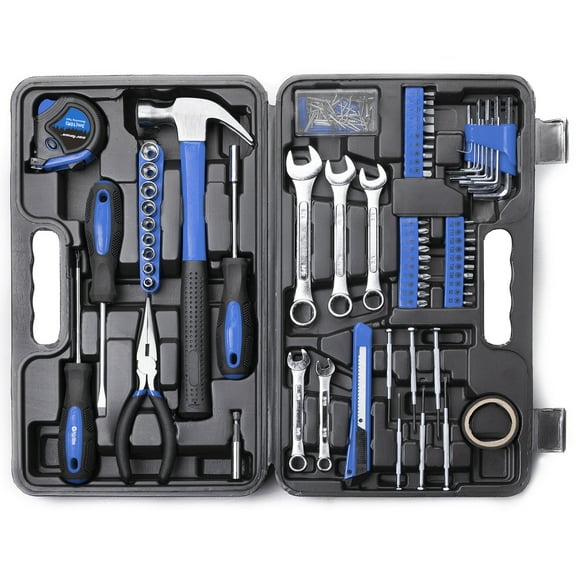 Cartman 148 Piece Tool Set General Household Hand Tool Kit with Plastic Toolbox Storage Case Blue,include socket