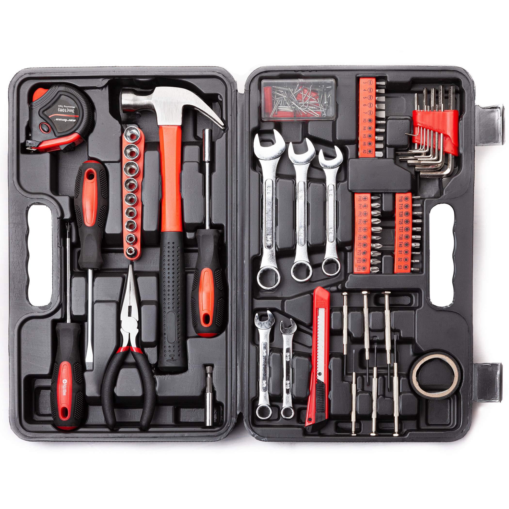 CARTMAN Tool Set General Household Hand Tool Kit with Plastic Toolbox  Storage Case Red & Black