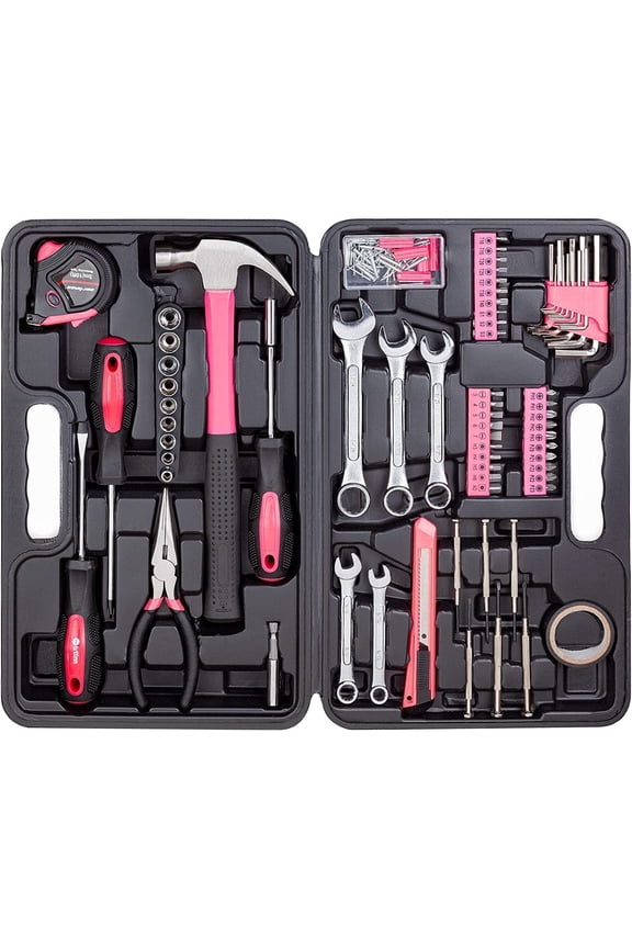 148Piece Tool Set General Household Hand Tool Kit with Plastic Toolbox Storage Case Pink