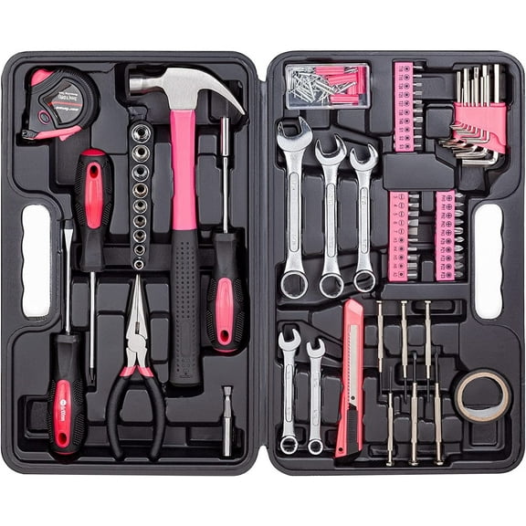 Cartman 148Piece Tool Set General Household Hand Tool Kit with Plastic Toolbox Storage Case Pink