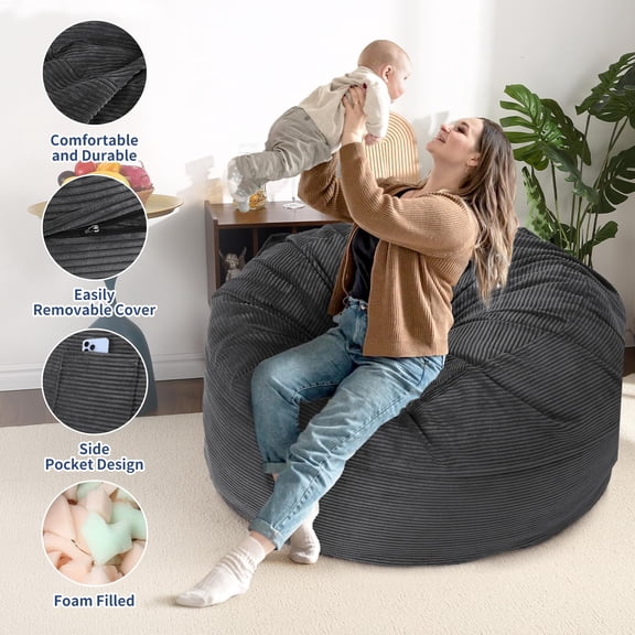 Cartman 2-in-1 Convertible Bean Bag Chair Bed, Extra Large Floor Lounger Sofa - High-Density Foam - Washable Corduroy Cover - No Assembly