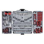 Cartman 205 Piece Tool Set Ratchet Wrench with Sockets Kit in Plastic Toolbox Red