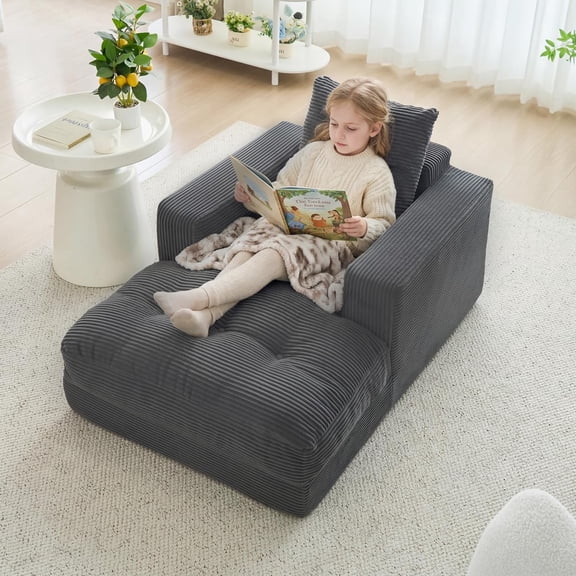 Cartman 45" Chaise Lounge Chair Indoor No Assembly, Corduroy Sofa Bed with Deep Seat, Comfy Cloud Couch for Small Space Living Room Bedroom Movie Room