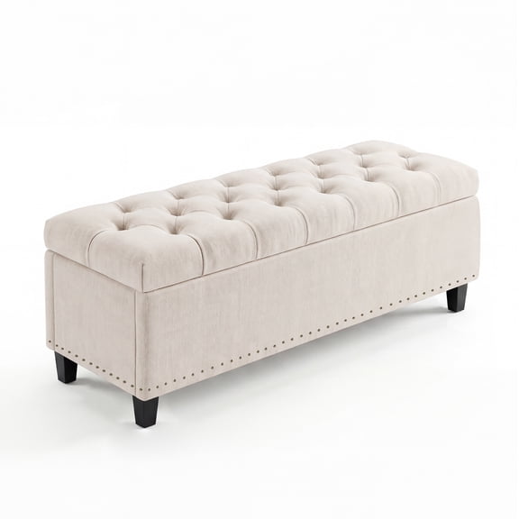 Cartman 51" Extra Large Upholstered Storage Ottoman Bench for Entryway/Shoe Bench & End of Bed - 30-Gallon Hidden Storage, Button-Tufted Seat, Safety-Close Hinges, Wood Legs, 660 lb Capacity