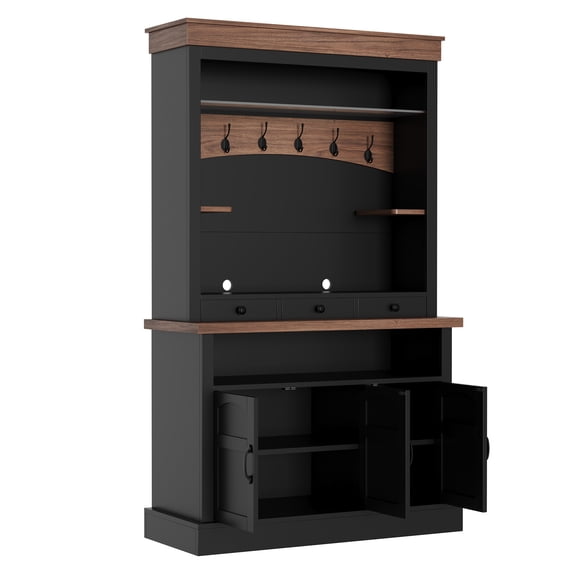 Cartman 72 Inch Tall Coffee Bar Cabinet, Farmhouse Coffee Nook Station with Led Lights, 6 Hooks, Drawers and Cabinets, Kitchen Hutch Cabinet Buffet Cabinet for Dining Room