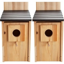 Cartman Cedar Blue Bird Box House, Wood Bird Houses for Outside with Pole, Hummingbird House for Outside Clearance Garden Country Cottages, 2PK