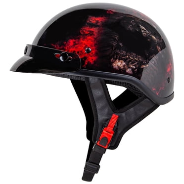 Cartman Cruiser Half Helmet - DOT Approved Motorcycle Helmet With Red Skull Graphics