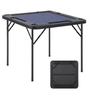 Cartman Folding Square Mahjong Game Table for 4 Players - Blue Felt Top - Cup Holders & Chip Tray - Portable Collapsible Card/Poker/Domino Game Desk