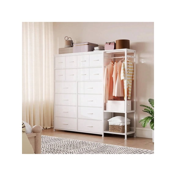 Cartman Freestanding 16-Drawer Fabric Wardrobe, No Assembly Required, 2-Tier Shelves, Large Clothes Storage Rack for Small Bedrooms