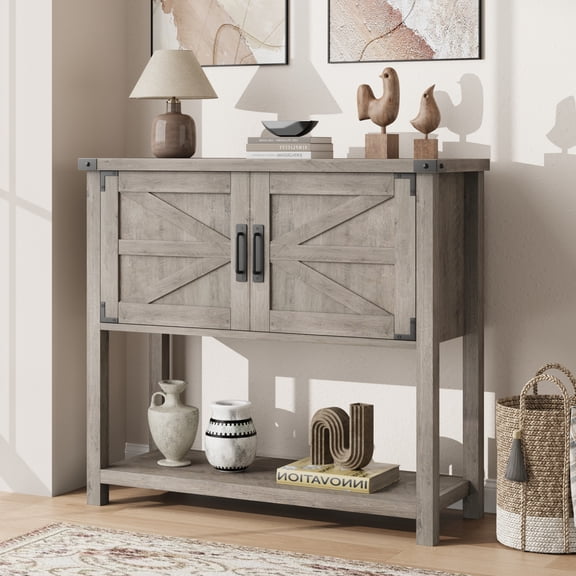 Cartman Kitchen Sideboard Buffet, Farmhouse Coffee Bar Cabinet with 2 Doors & Shelf, Wooden Console Table for Entryway, Living Room, Hallway Storage