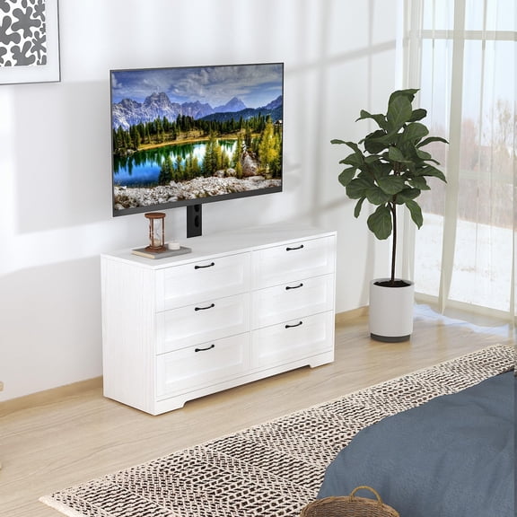 Cartman Modern Adjustable Height TV Stand, White, Mount & Drawer Storage, Media Console Table for Home