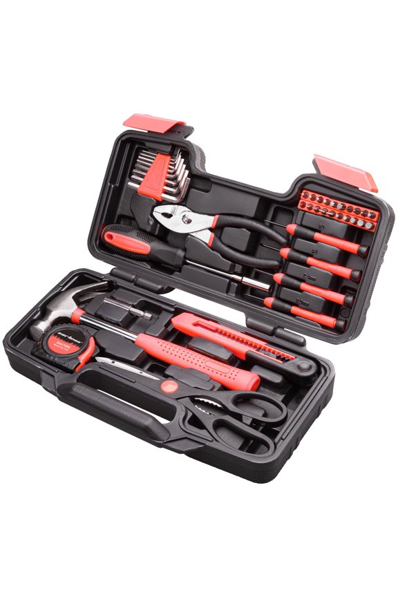 Pink 39-Piece Tool Set General Household Hand Tool Kit with Plastic Toolbox Storage Case