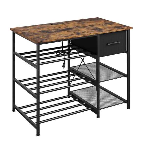Cartman Sturdy Metal 3D Printer Stand with Filament Storage, Drawer & Power Outlet – Black Office Desk Platform for 3D Printers