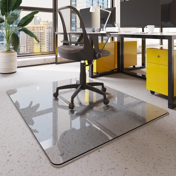 Cartman Tempered Glass Chair Mat for Carpet & Hardwood Floors - Heavy-Duty Rolling Office Chair Floor Protector, Smooth Glide, Mark Resistant