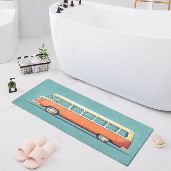 Carton Bus Bath Mat 39x20 Non-Slip Bathroom Rugs Absorbent Soft Plush Quick Dry for Tub Shower Kitchen Home Decor