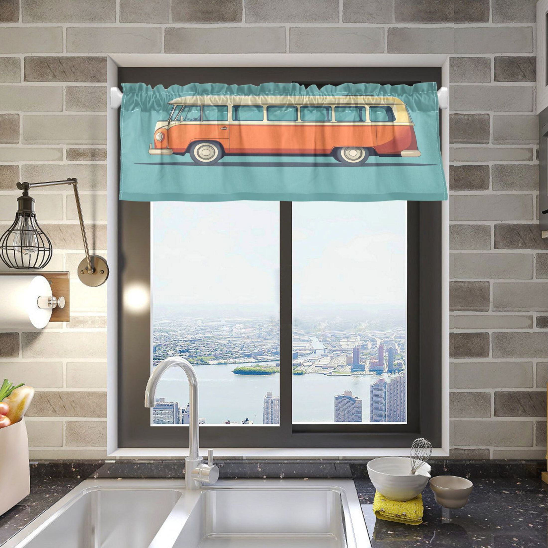 Carton Bus Valance Curtains Rod Pocket for Kitchen Living Room Windows ...