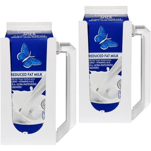 Carton Caddy® Xl Half Gallon Milk Carton Holder with Handle | Reusable Juice Box Holder with Handle | Rust Free, Dishwasher Safe - 2 Pack