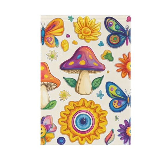Carton Magic Mushrooms Flower Garden Flag House Banner 12" x 18" Double Sided Outdoor Yard Decoration