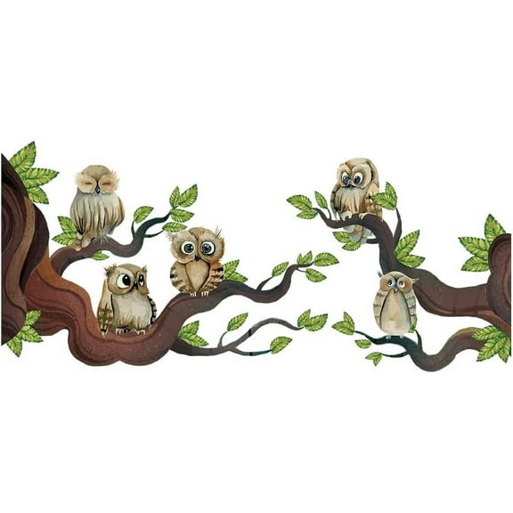 Carton Owls Wall Decals Colorful Forest Wall Sticker Owls on The Branches Wall Art Removable PVC Decal Vinyl Art Wall Mural Sticker