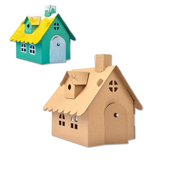Carton Toy Children'S Paper House C Tabletop Decor, 1 Creative Assembled Cabin Cardboard Desktop Ornaments(Paper, One Size)