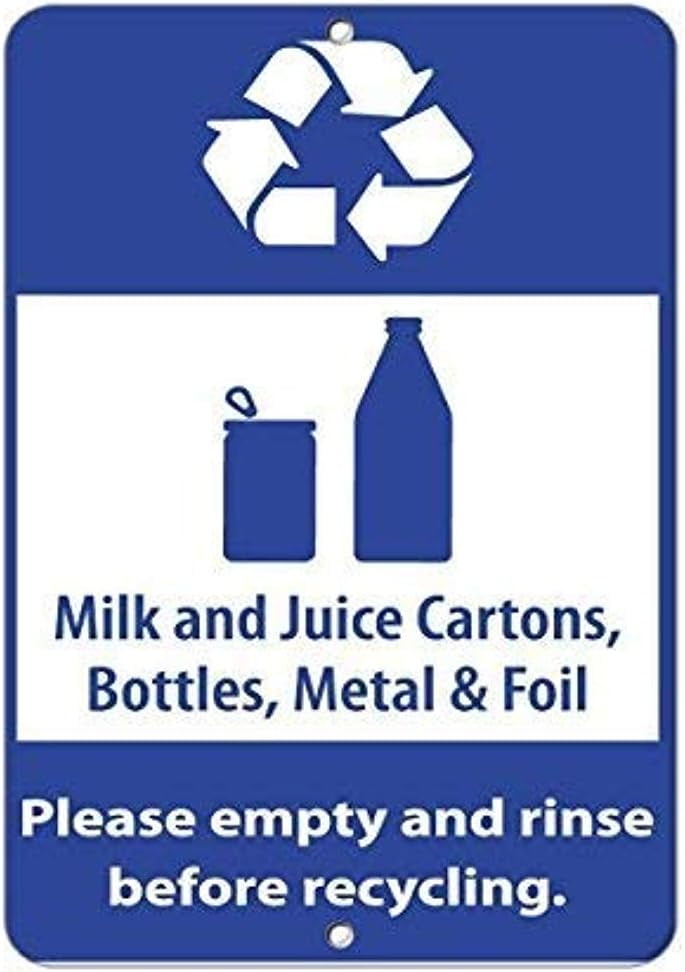 Cartons Bottles Metal & Foil Empty Rinse Before Recycling Warning Tin