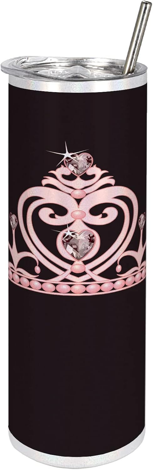Cartoon 20 Oz Skinny Tumbler, Pale Colored Crown Diamond Ruler of the ...