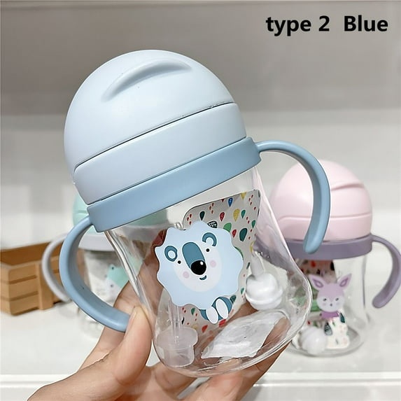 Cartoon 250ML Toddler and Kids Handle Feeding Cup Sippy Cups with Straw Gravity Ball Child Learning Cup BLUE TYPE 2
