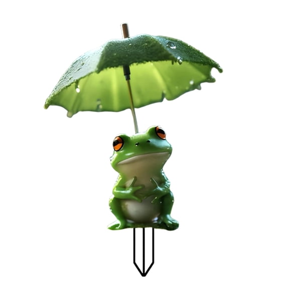 Cartoon 2D Acrylic Frogs Holding Rain Umbrella Figurine Garden Patios Decoration