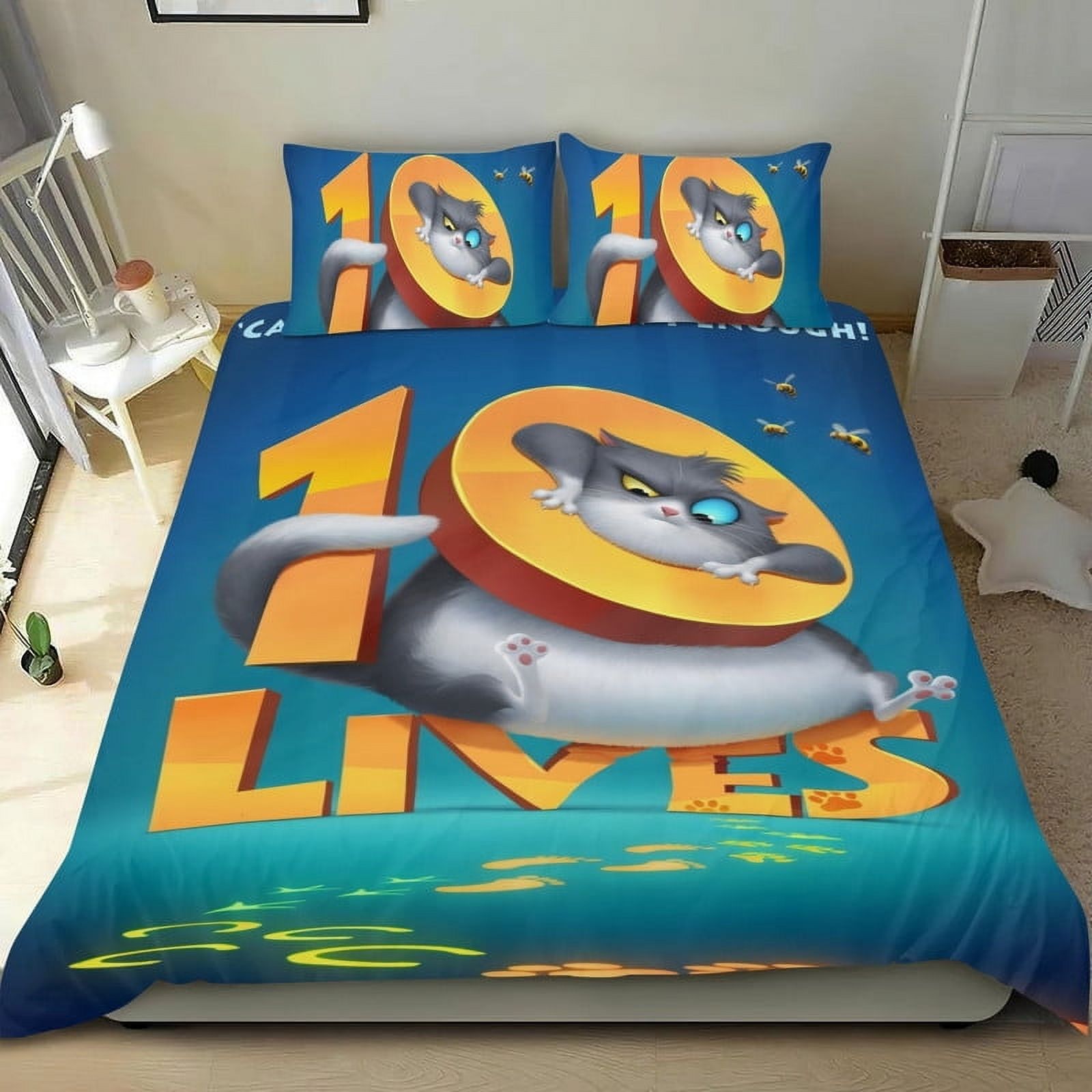 Cartoon 3 Piece Bedding Set 10 Lives Movie Comforter Set Cute Duvet ...
