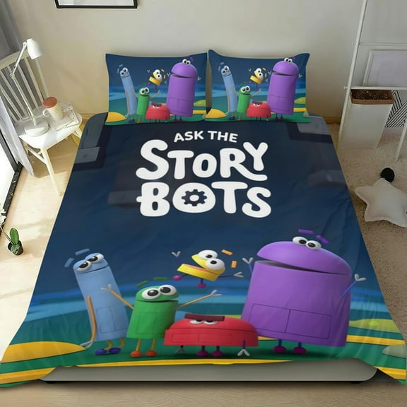 Cartoon 3 Piece Bedding Set Ask the StoryBots Comforter Set Cute Duvet Cover Sets Super Soft Girls Bedding Set Kids Bedroom Gifts,1 Duvet Cover with 2 Pillowcases Twin