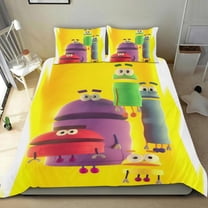Cartoon 3 Piece Bedding Set Ask the StoryBots Movie Yellow Comforter Set Cute Duvet Cover Sets Super Soft Girls Bedding Set Kids Bedroom Gifts,1 Duvet Cover with 2 Pillowcases Twin
