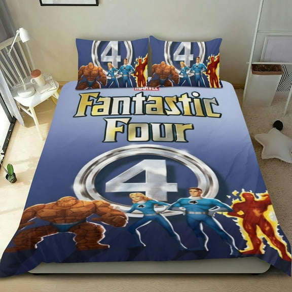 Cartoon 3 Piece Bedding Set Fantastic Four Comforter Set Cute Duvet Cover Sets Super Soft Girls Bedding Set Kids Bedroom Gifts,1 Duvet Cover with 2 Pillowcases Twin