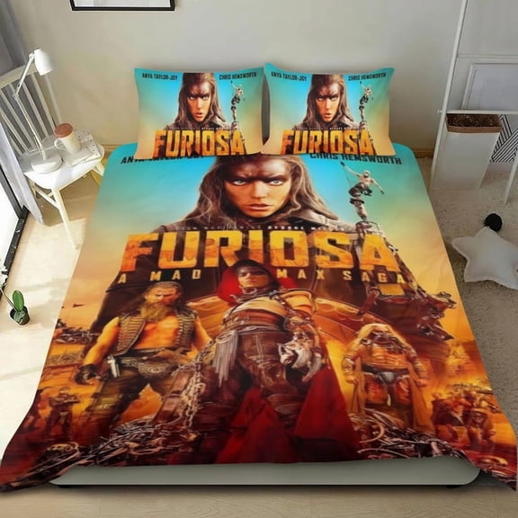 Cartoon 3 Piece Bedding Set Furiosa A Mad Max Saga Movie Comforter Set Cute Duvet Cover Sets Super Soft Girls Bedding Set Kids Bedroom Gifts,1 Duvet Cover with 2 Pillowcases Twin
