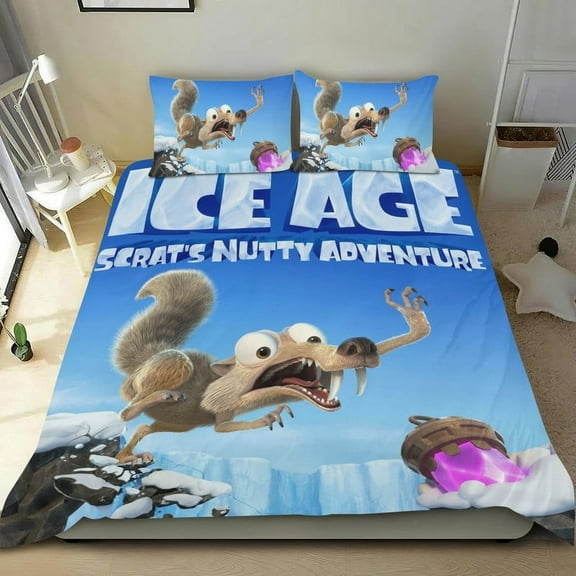Cartoon 3 Piece Bedding Set Ice Age Comforter Set Cute Duvet Cover Sets Super Soft Girls Bedding Set Kids Bedroom Gifts,1 Duvet Cover with 2 Pillowcases Twin