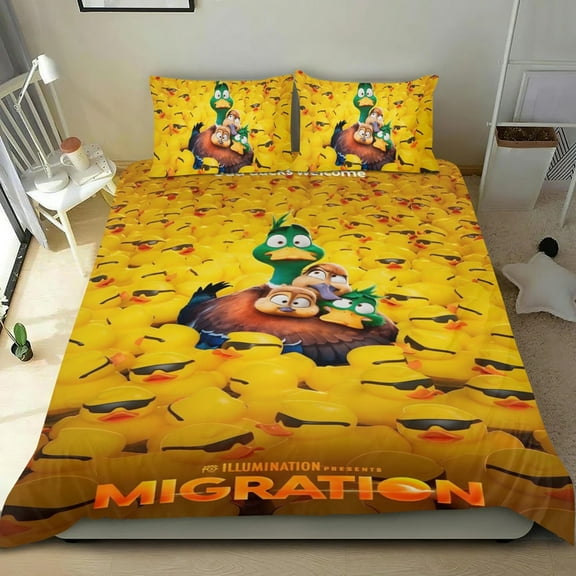 Cartoon 3 Piece Bedding Set Migration Comforter Set Cute Duvet Cover Sets Super Soft Girls Bedding Set Kids Bedroom Gifts,1 Duvet Cover with 2 Pillowcases Twin
