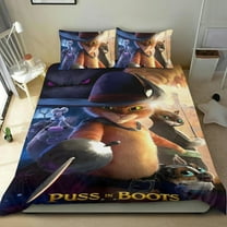 Cartoon 3 Piece Bedding Set Puss in Boots: The Last Wish Comforter Set Cute Duvet Cover Sets Super Soft Girls Bedding Set Kids Bedroom Gifts,1 Duvet Cover with 2 Pillowcases Twin