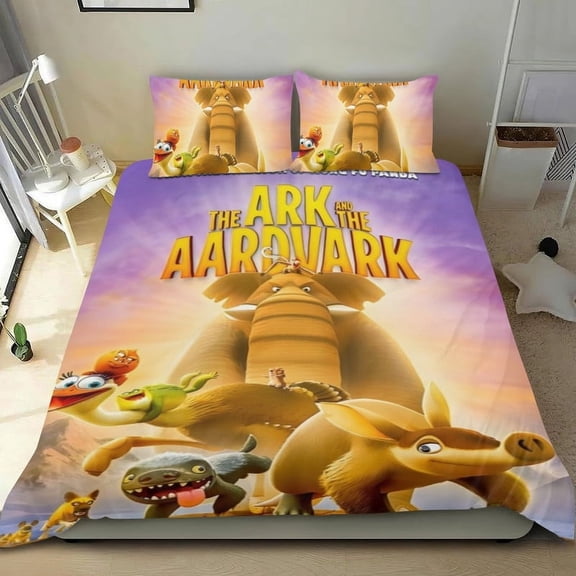 Cartoon 3 Piece Bedding Set The Ark and the Aardvark Movie Comforter Set Cute Duvet Cover Sets Super Soft Girls Bedding Set Kids Bedroom Gifts,1 Duvet Cover with 2 Pillowcases Twin
