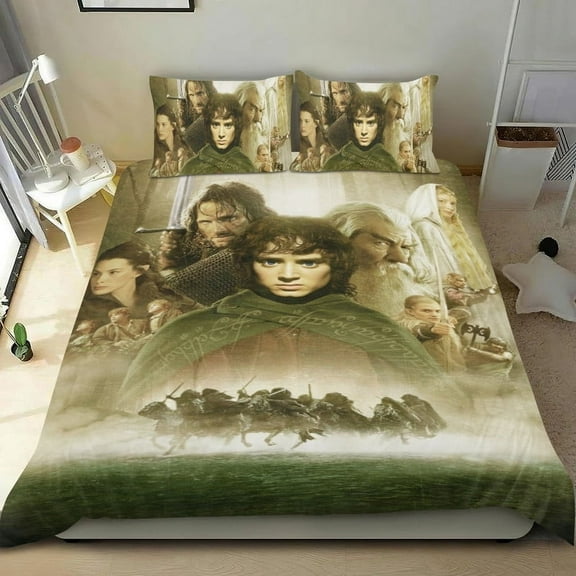 Cartoon 3 Piece Bedding Set The Lord of the Rings Comforter Set Cute Duvet Cover Sets Super Soft Girls Bedding Set Kids Bedroom Gifts,1 Duvet Cover with 2 Pillowcases Twin