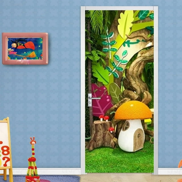 Cartoon 3D Geometric Abstract Door Sticker For Kids Children Bedroom