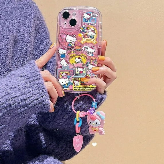 Cartoon 3D Hello Kitty Cat Keychain Case For IPhone 14 13 15 Pro Max 14 15 Plus 11 12 Mini 6 6s 7 8 Plus X XR XS Max TPU Cover