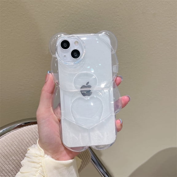 Cartoon 3D bear shape super cute design Clear Case for iPhone 14 13 11 12 pro XS Max XR X Korea love heart lens protection cover